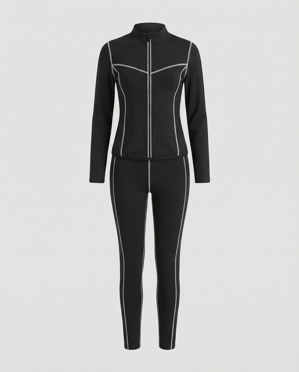 Women's Sports Set Stretch with Zip Jacket and Leggings-https://detail.1688.com/offer/913575457792.html-Calm Wears-Gray-S-Calm Wears
