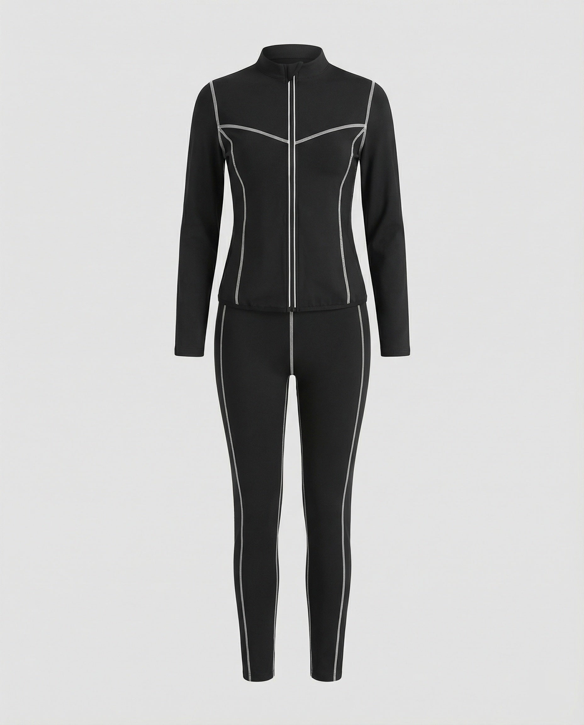 Women's Sports Set Stretch with Zip Jacket and Leggings-https://detail.1688.com/offer/913575457792.html-Calm Wears-Gray-S-Calm Wears