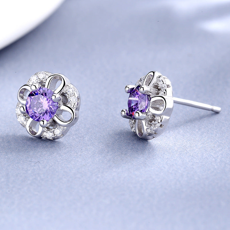 Women's stud earrings with delicate flower design and sparkling crystals Calm Wears-https://detail.1688.com/offer/612568989139.html-Calm Wears-Lilac-925-Calm Wears