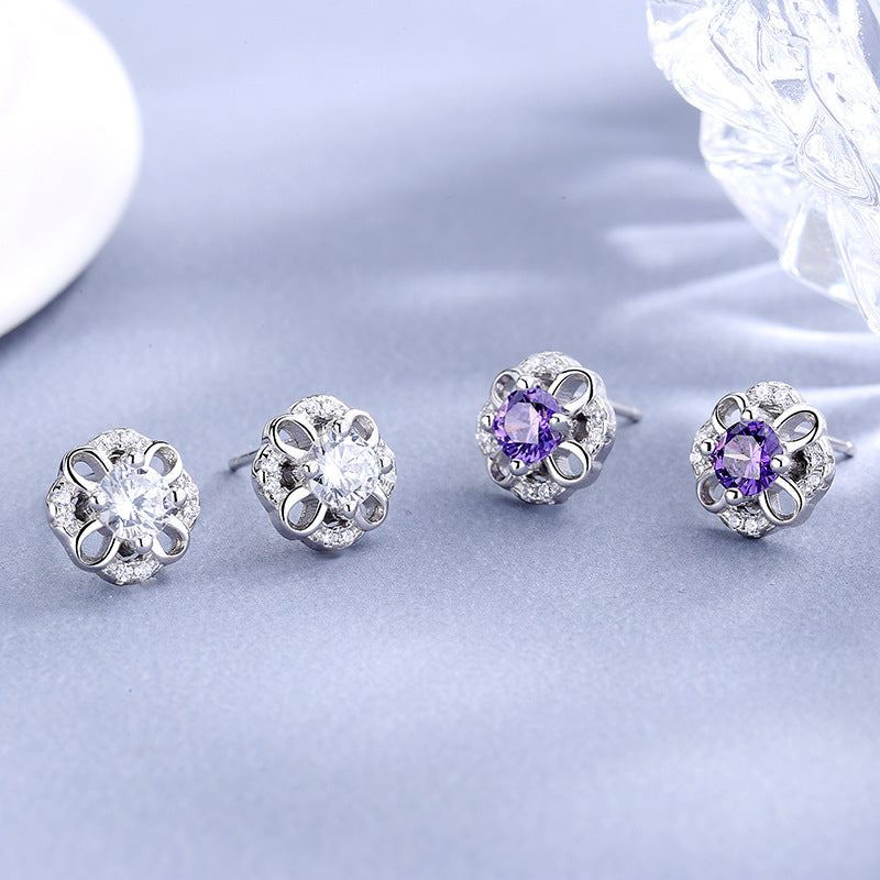 Women's stud earrings with delicate flower design and sparkling crystals Calm Wears-https://detail.1688.com/offer/612568989139.html-Calm Wears-White-925-Calm Wears