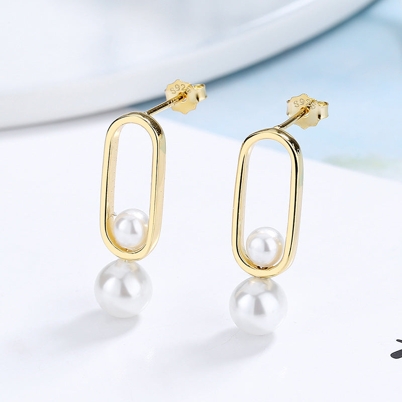 Women's stud earrings with modern oval design and elegant pearls Calm Wears-https://detail.1688.com/offer/673851833990.html-Calm Wears-Gold-925-Calm Wears