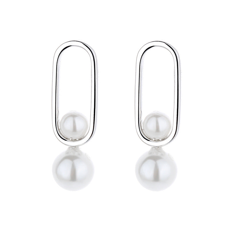 Women's stud earrings with modern oval design and elegant pearls Calm Wears-https://detail.1688.com/offer/673851833990.html-Calm Wears-Platinum-925-Calm Wears