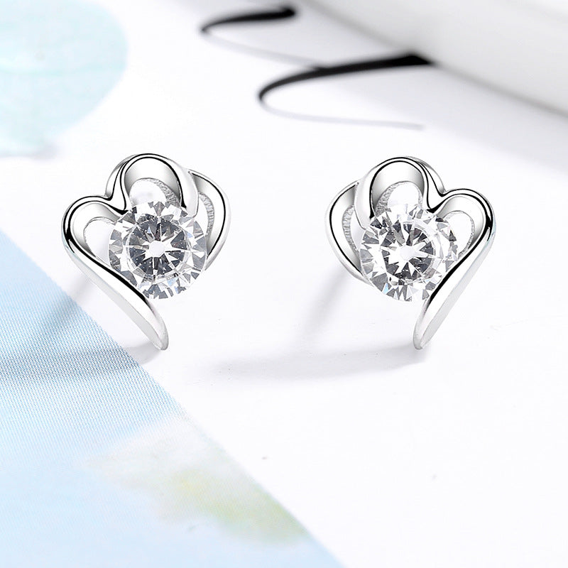 Women’s stud earrings with stylish heart design and sparkling crystals Calm Wears-https://detail.1688.com/offer/612295720472.html-Calm Wears-White-925-Calm Wears