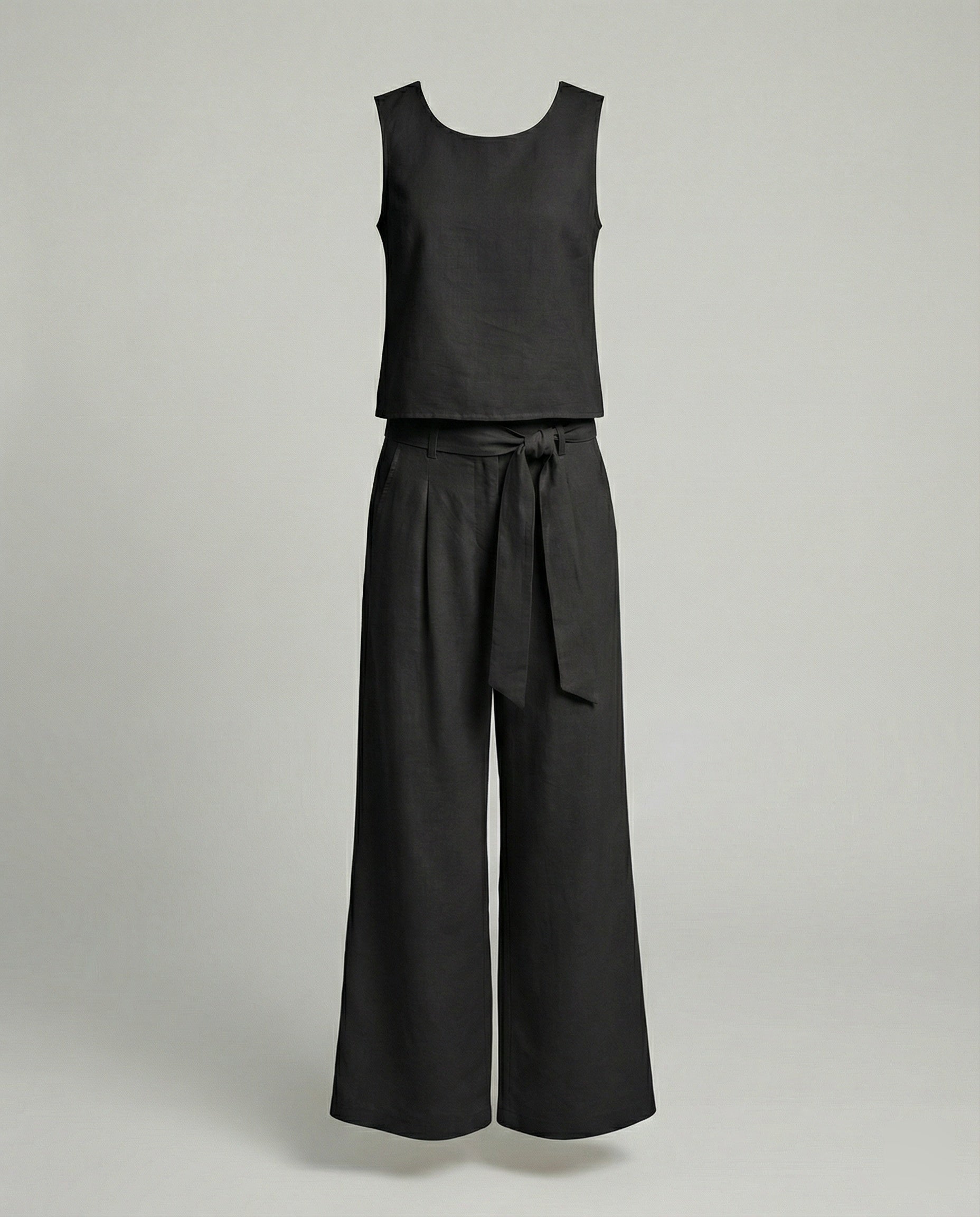 Women's Two-Piece Set Linen Pants-https://detail.1688.com/offer/1005558118422.html-Calm Wears-Black-S-Calm Wears