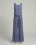 Women's Two-Piece Set Linen Pants-https://detail.1688.com/offer/1005558118422.html-Calm Wears-Blue-S-Calm Wears