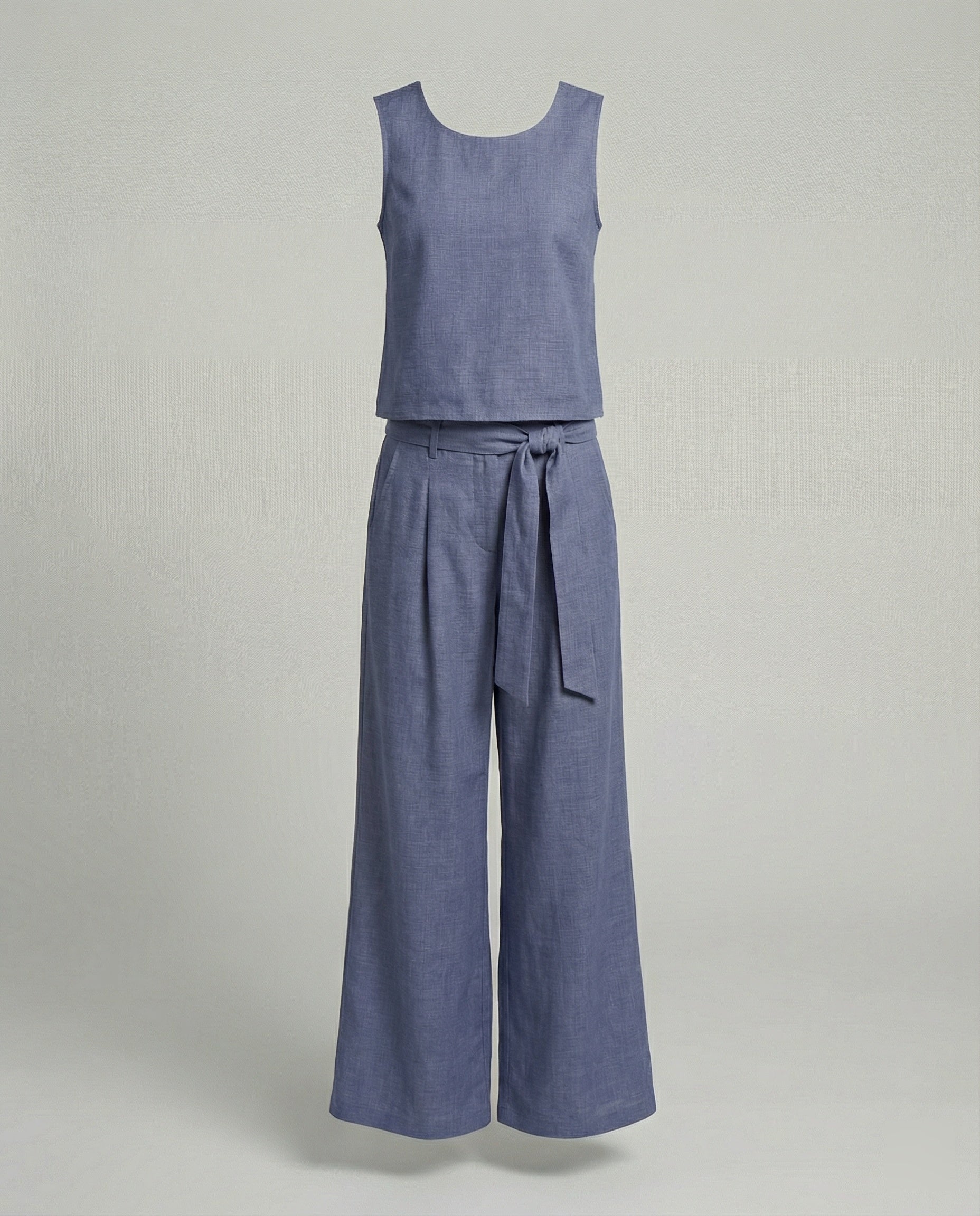 Women's Two-Piece Set Linen Pants-https://detail.1688.com/offer/1005558118422.html-Calm Wears-Blue-S-Calm Wears