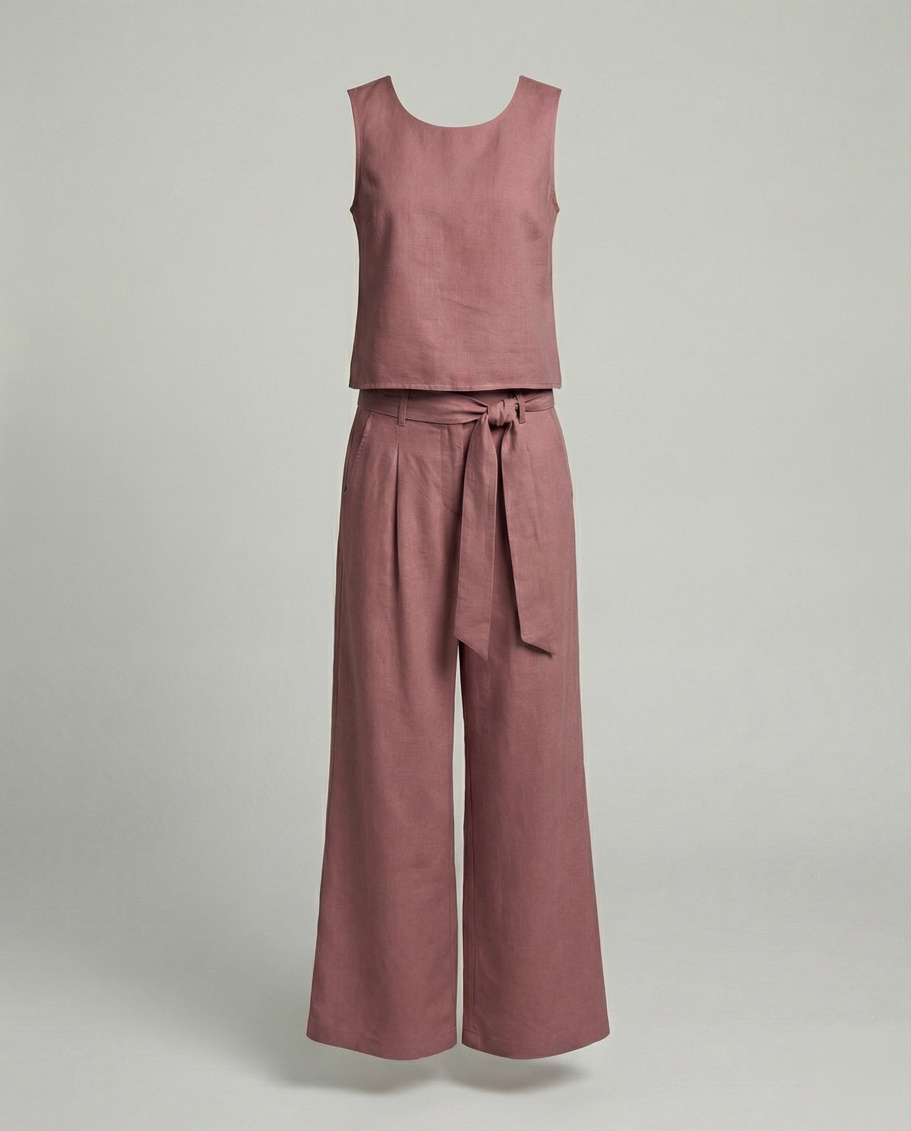 Women's Two-Piece Set Linen Pants-https://detail.1688.com/offer/1005558118422.html-Calm Wears-Red-S-Calm Wears