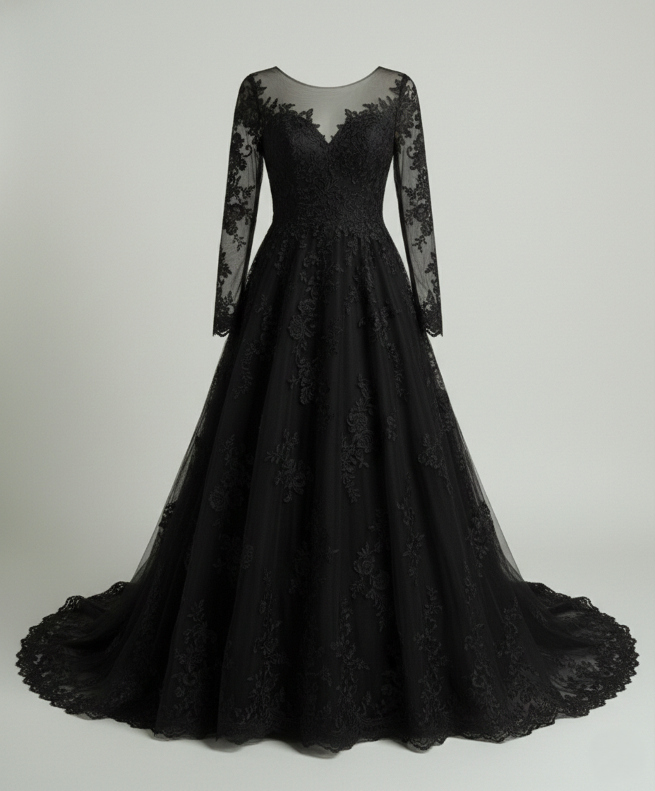 Women's Wedding Dress Lace-https://detail.1688.com/offer/685625546632.0.html-Calm Wears-Black-S-Calm Wears