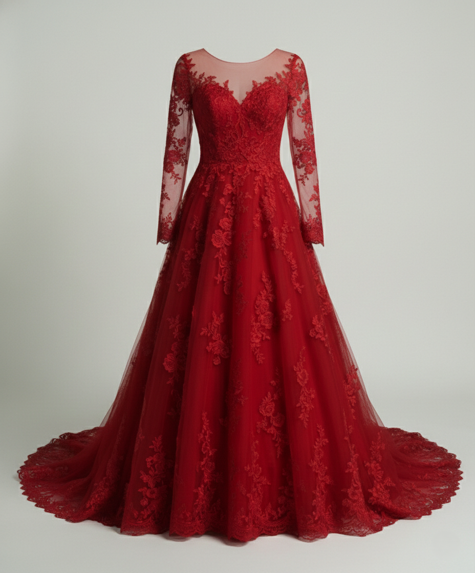 Women's Wedding Dress Lace-https://detail.1688.com/offer/685625546632.0.html-Calm Wears-Red-S-Calm Wears