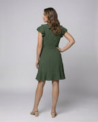 Women's wrap dress with voluminous ruffle details and waist belt-https://detail.1688.com/offer/870910300685.html-Calm Wears-Black-S-Calm Wears