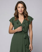 Women's wrap dress with voluminous ruffle details and waist belt-https://detail.1688.com/offer/870910300685.html-Calm Wears-Black-S-Calm Wears