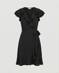 Women's wrap dress with voluminous ruffle details and waist belt-https://detail.1688.com/offer/870910300685.html-Calm Wears-Black-S-Calm Wears