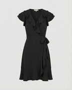 Women's wrap dress with voluminous ruffle details and waist belt-https://detail.1688.com/offer/870910300685.html-Calm Wears-Black-S-Calm Wears