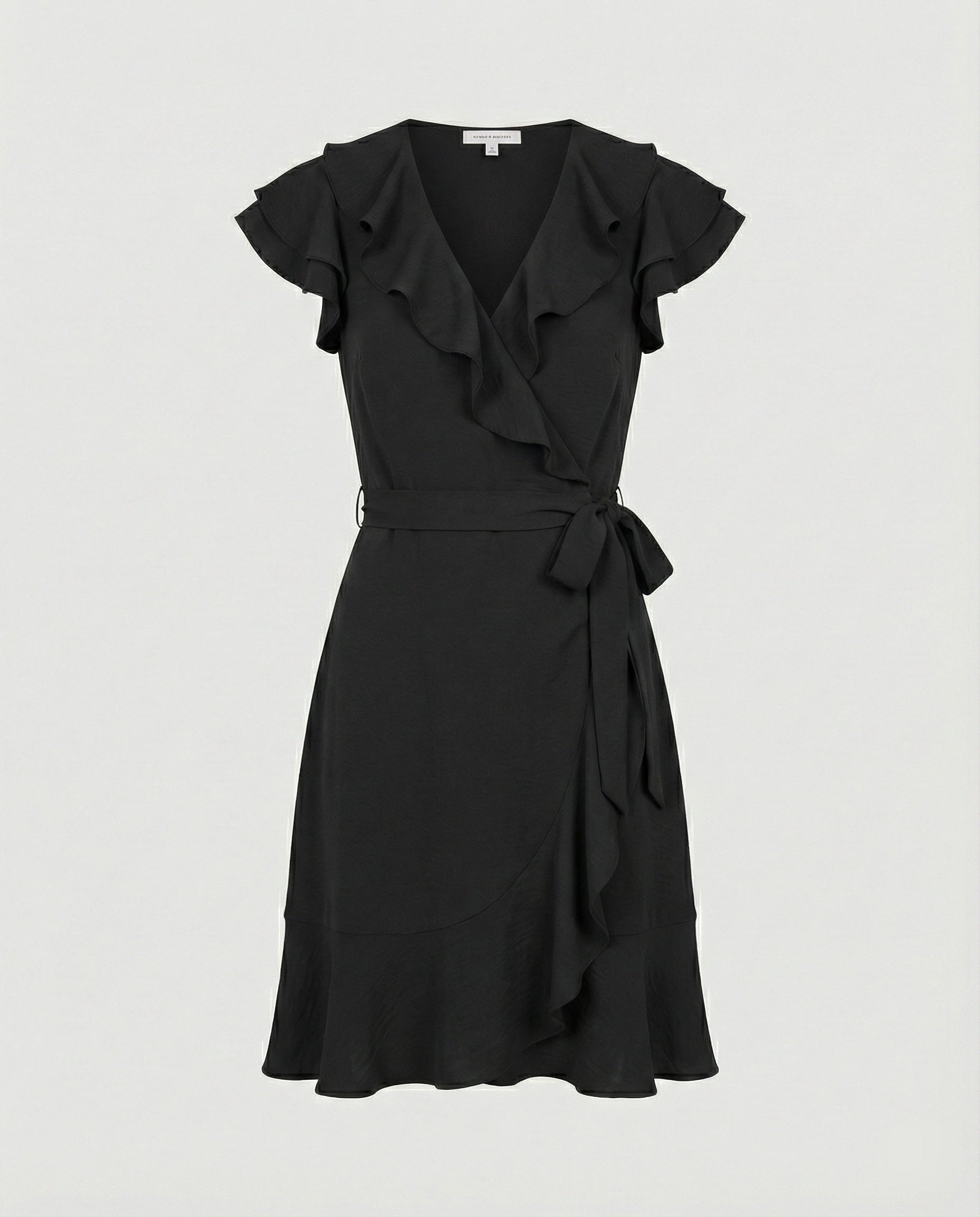 Women's wrap dress with voluminous ruffle details and waist belt-https://detail.1688.com/offer/870910300685.html-Calm Wears-Black-S-Calm Wears