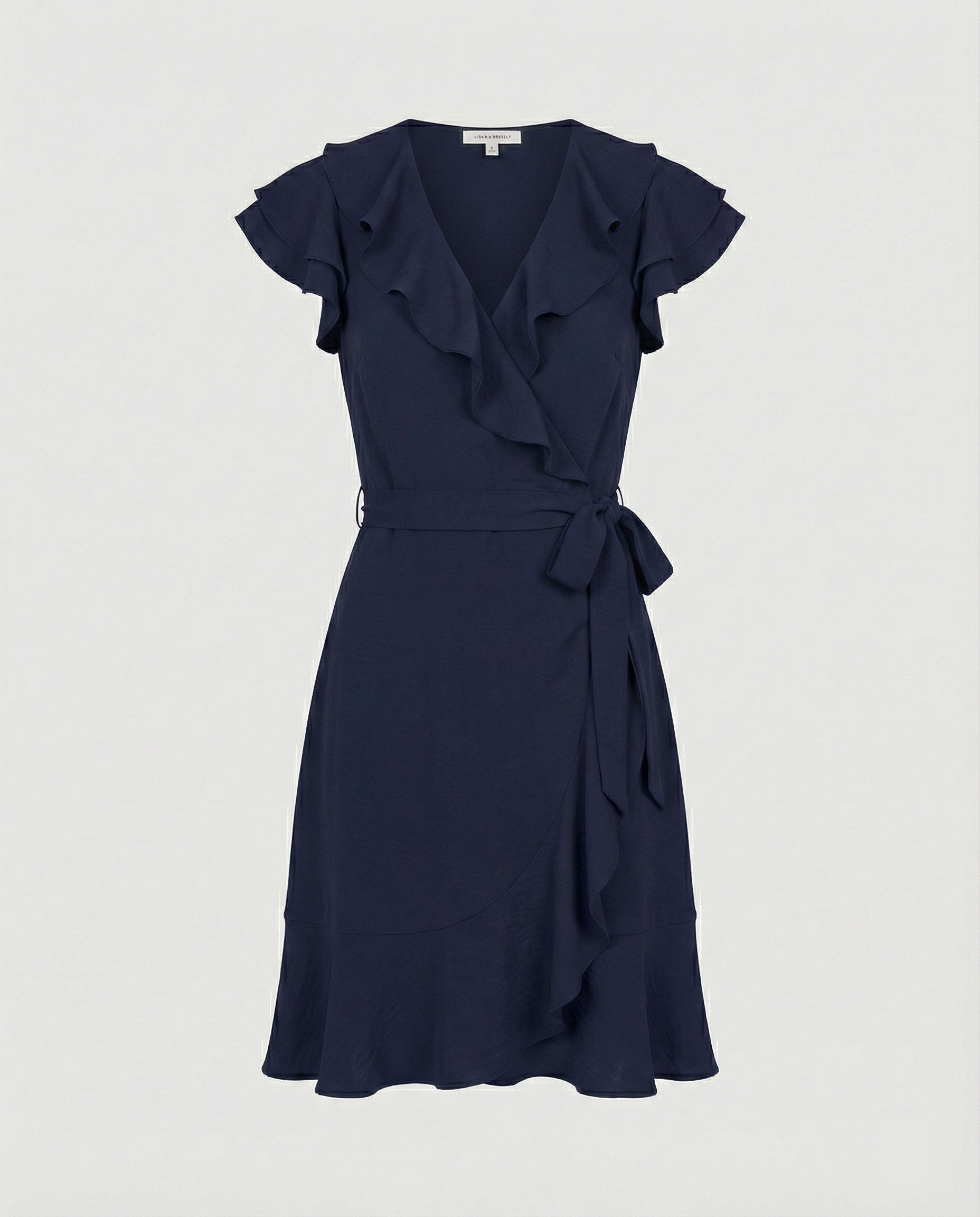Women's wrap dress with voluminous ruffle details and waist belt-https://detail.1688.com/offer/870910300685.html-Calm Wears-Dark blue-S-Calm Wears