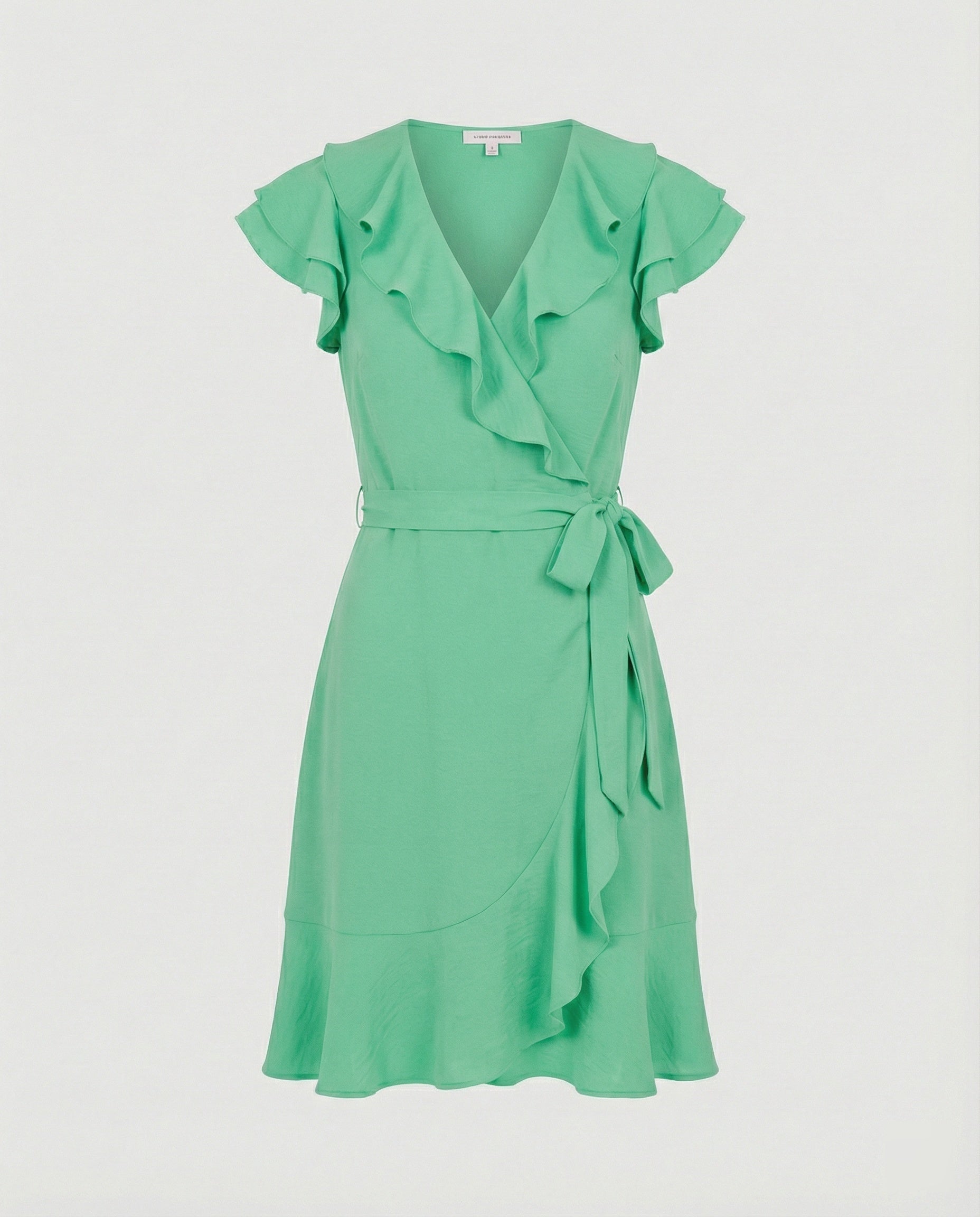 Women's wrap dress with voluminous ruffle details and waist belt-https://detail.1688.com/offer/870910300685.html-Calm Wears-Green-S-Calm Wears